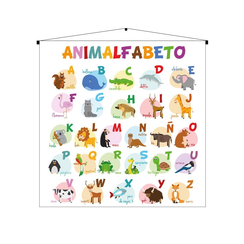 Alfabeto infantil de animalitos en lona de 90 x 90 cms. listo para colgar Alfabeto infantil de animalitos en lona de 90 x 90 cms. listo para colgar