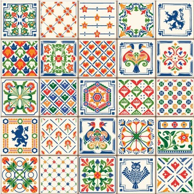 Mod. 2022 - Pack 25 Vinilos autoadhesivos para azulejos decorativos españoles 15 x 15 cms.