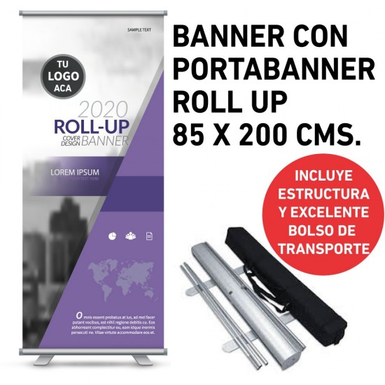 banner con portabanner roll up 85 x 200 cms.