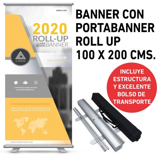banner con portabanner roll up 100 x 200 cms.