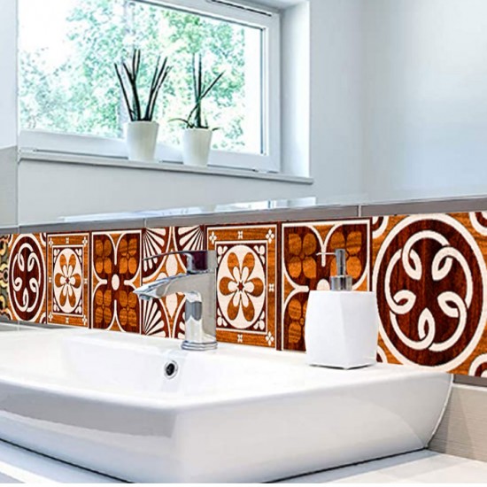 Mod. 2028 - Pack 16 Vinilos autoadhesivos para azulejos decorativos madera nórdica 15 x 15 cms.