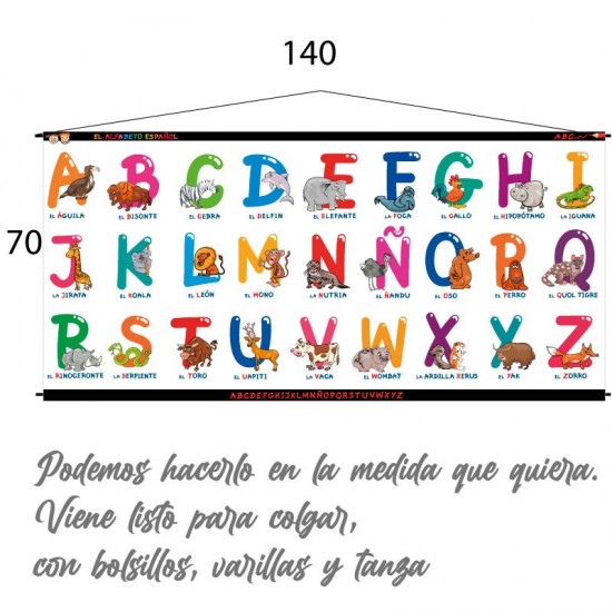 Alfabeto infantil 3002 en lona  de 70 x 140 cms. listo para colgar