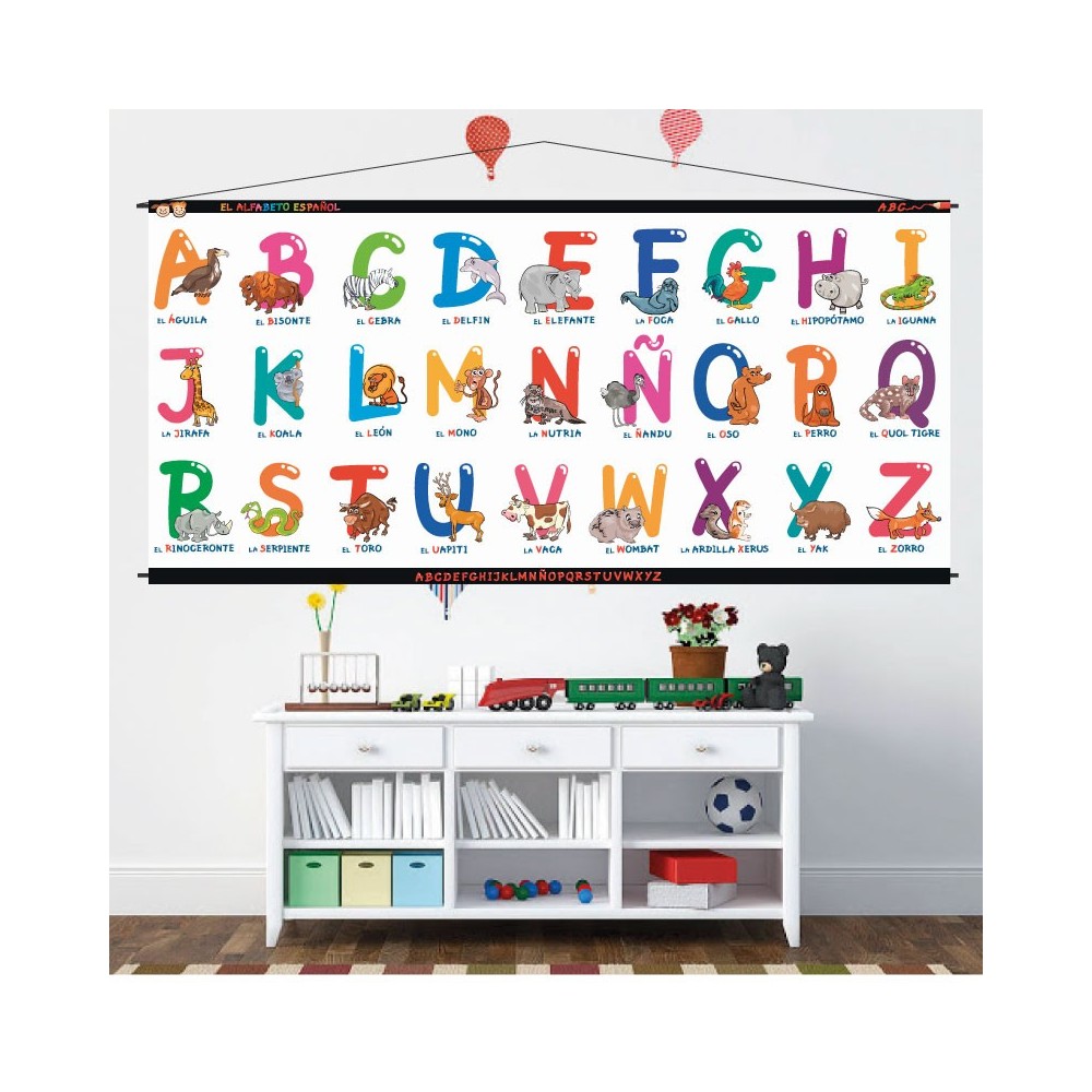 Alfabeto infantil 3002 en lona  de 70 x 140 cms. listo para colgar