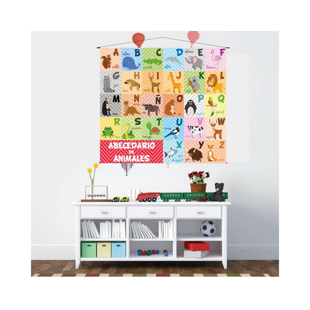 Alfabeto infantil 3003 en lona  de 90 x 90 cms. listo para colgar