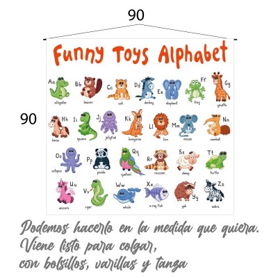 Alfabeto en inglés infantil 3004 en lona de 90 x 90 cms. listo para colgar