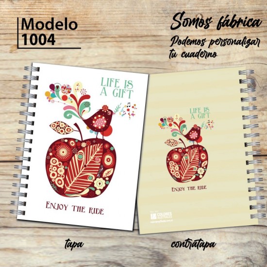 Cuaderno tapa dura Modelo 1004 "Life is a gift": tapa y contratapa