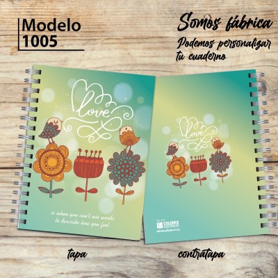 Cuaderno tapa dura Modelo 1005 "Love": tapa y contratapa