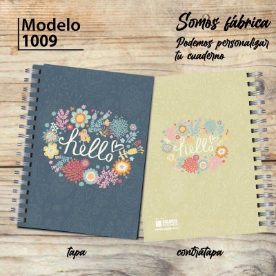 Cuaderno tapa dura Modelo 1009 "Hello": tapa y contratapa