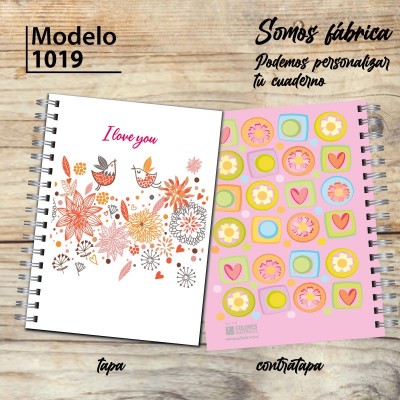 Cuaderno tapa dura Modelo 1019 "I love you": tapa y contratapa: anillado