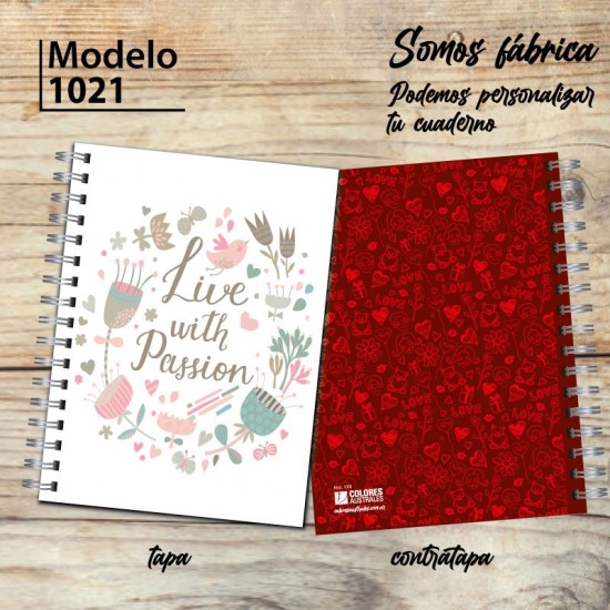 Cuaderno tapa dura Modelo 1022 "Live with passion": tapa y contratapa