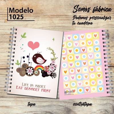 Cuaderno tapa dura Modelo 1025 "Life is short": tapa y contratapa