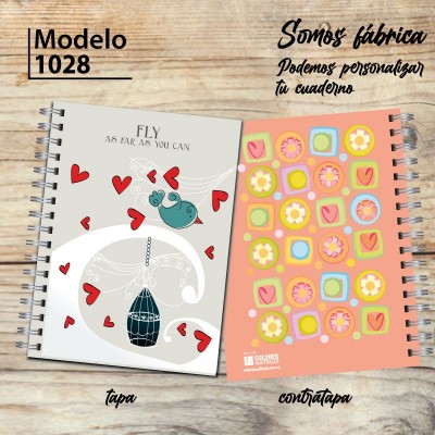 Cuaderno tapa dura Modelo 1028 "Set yourself free": tapa y contratapa