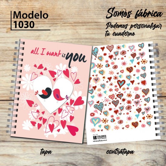 Cuaderno tapa dura Modelo 1030 "All I want is you": tapa y contratapa