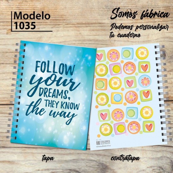 Cuaderno tapa dura Modelo 1035 "Follow your dreams": tapa y contratapa