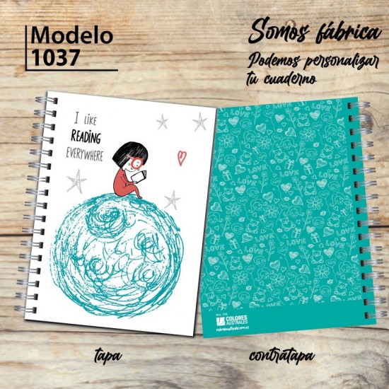 Cuaderno tapa dura Modelo 1037 "I like reading": tapa y contratapa