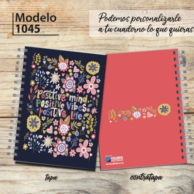 Cuaderno tapa dura Modelo 1045 "Positive minds": tapa y contratapa