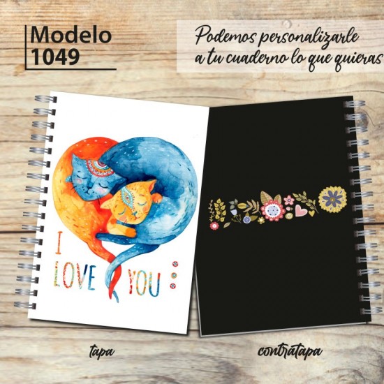 Cuaderno tapa dura Modelo 1049 "I love you": tapa y contratapa