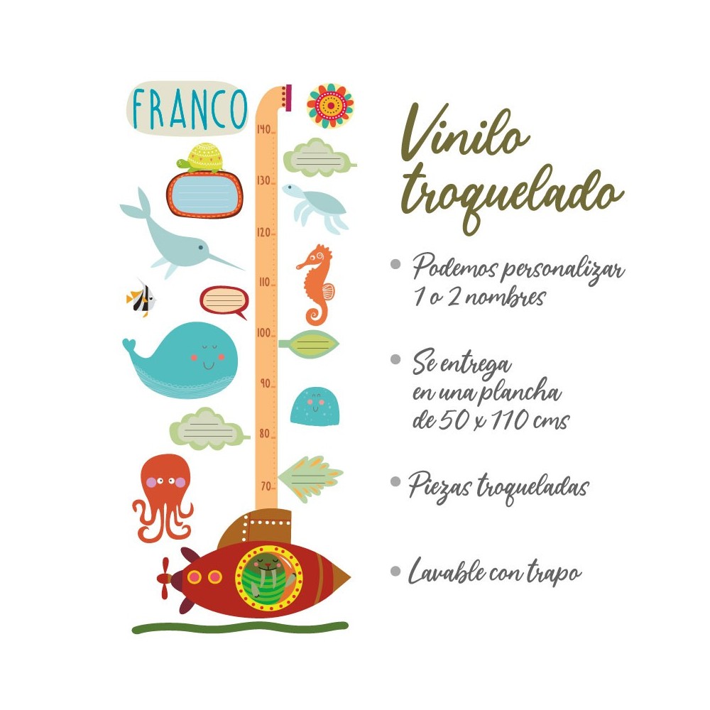 Medidor altura 7008 para pared infantil en vinilo autoadhesivo troquelado.