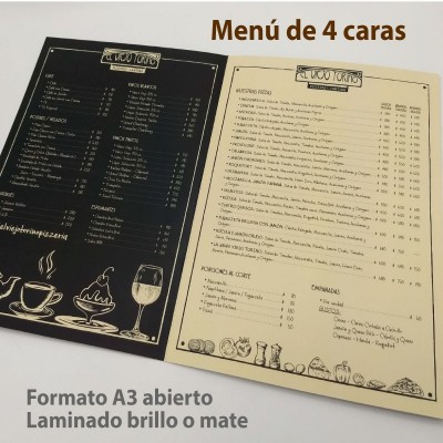 Menú A3 full color laminado interiores