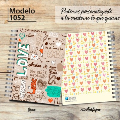 Cuaderno tapa dura Modelo 1052 "Grunge love". Tapa y contratapa
