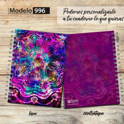 Cuaderno tapa dura Modelo 996 "Violet Mandala": tapa y contratapa