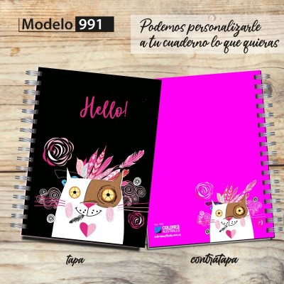 Cuaderno tapa dura Modelo 991 "Hello": tapa y contratapa