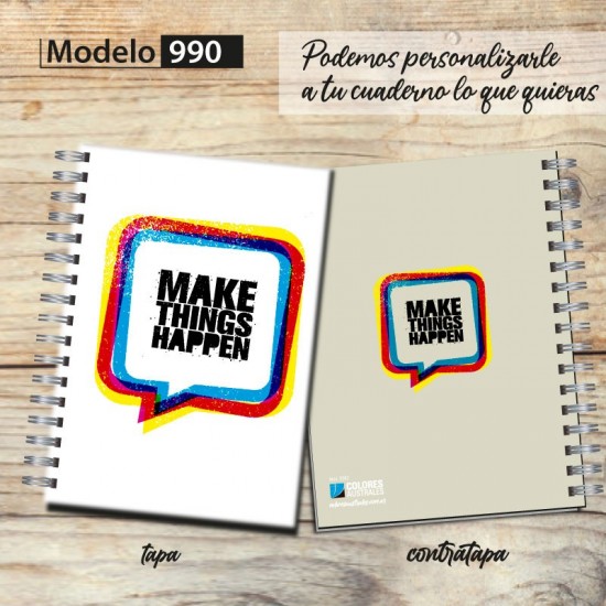Cuaderno tapa dura Modelo 990 "Make things happen": tapa y contratapa