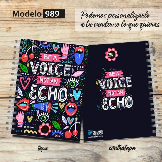 Cuaderno tapa dura Modelo 989 "Be a voice": tapa y contratapa