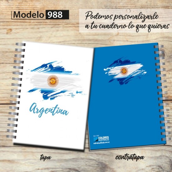Cuaderno tapa dura Modelo 988 "Argentina": tapa y contratapa