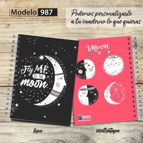 Cuaderno tapa dura Modelo 987 "Fly me to the moon": tapa y contratapa