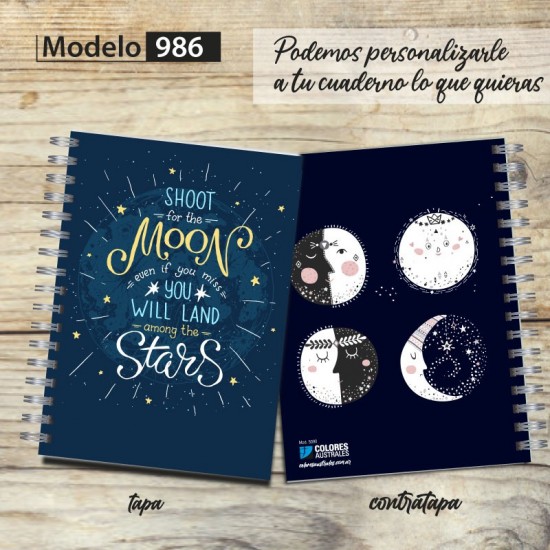 Cuaderno tapa dura Modelo 986 "Shoot to the moon": tapa y contratapa