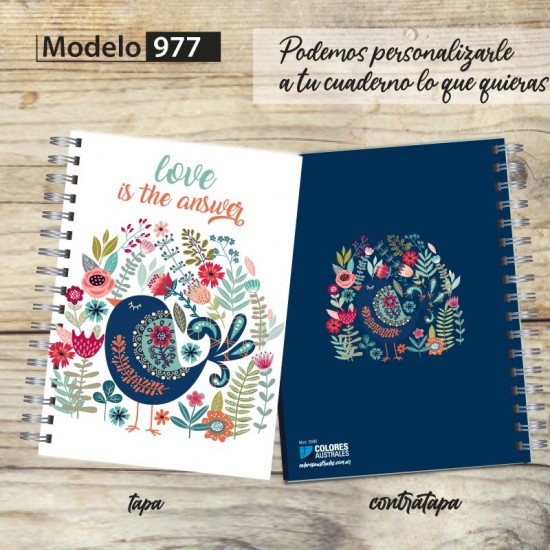 Cuaderno tapa dura Modelo 977 "Love is the answer": tapa y contratapa