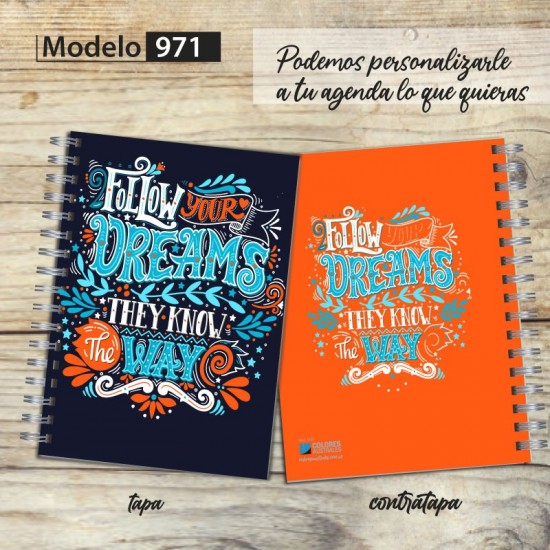 Cuaderno tapa dura Modelo 971 "Follow your dreams": tapa y contratapa