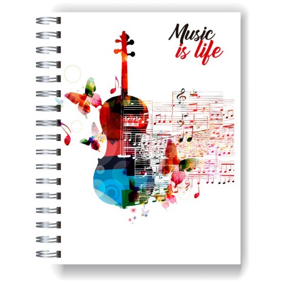 Cuaderno A4 tapa dura pentagramado 7154 "Music is life"