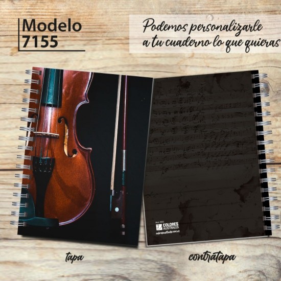 Cuaderno A4 tapa dura pentagramado 7155 "Violin": tapa y contratapa