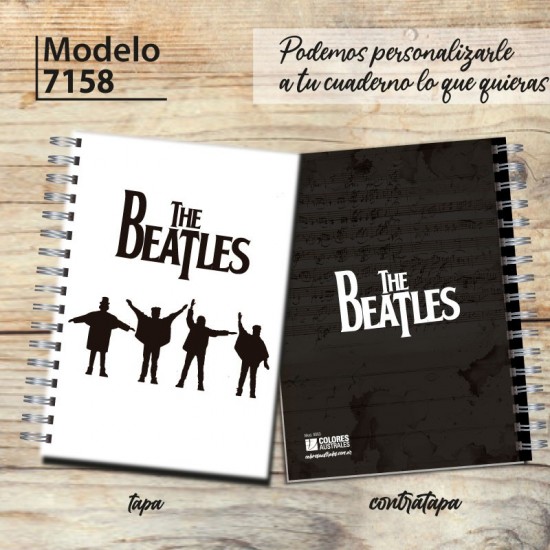 Cuaderno A4 tapa dura pentagramado 7158 "Beatles drawing": tapa y contratapa