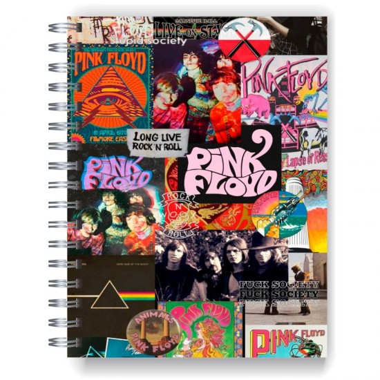 Cuaderno A4 tapa dura pentagramado 7156 "Pink Floyd collage"
