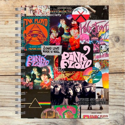 Cuaderno A4 tapa dura pentagramado 7156 "Pink Floyd collage": tapa