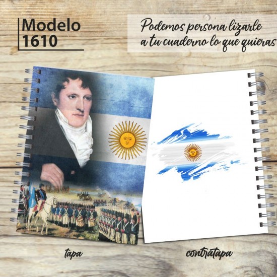 Cuaderno modelo 1610 tapa dura Manuel Belgrano: tapa y contratapa
