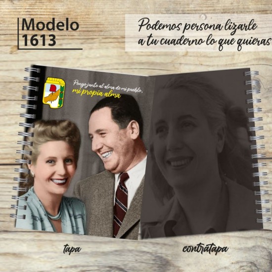Cuaderno tapa dura modelo 1615 "Perón y Eva": tapa y contratapa