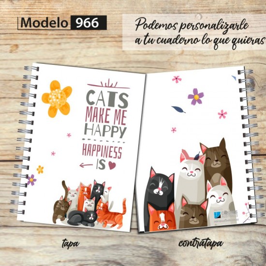 Cuaderno tapa dura Modelo 966 "Cats": tapa y contratapa