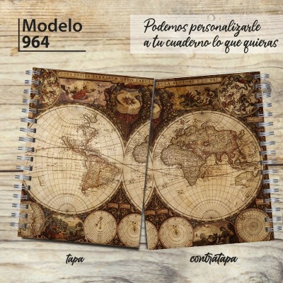 Cuaderno tapa dura Modelo 964 "Old map": tapa y contratapa