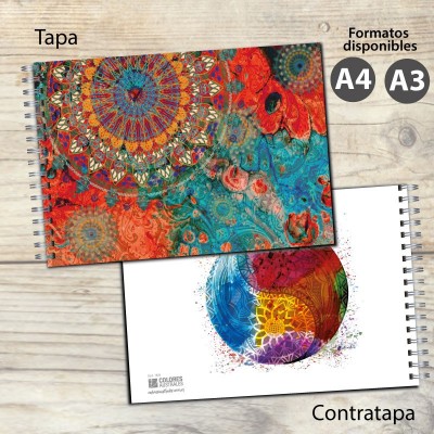 Cuaderno horizontal tapa dura de dibujo modelo 7808 "Mandala power": tapa y contratapa