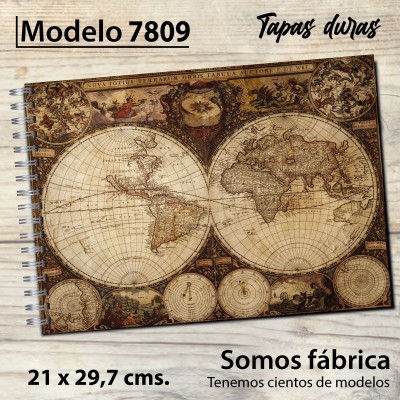 Cuaderno horizontal tapa dura de dibujo modelo 7809 "Old map": tapa