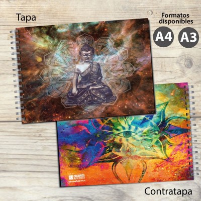 Cuaderno horizontal tapa dura de dibujo modelo 7814 "Budha": apa y contratapa