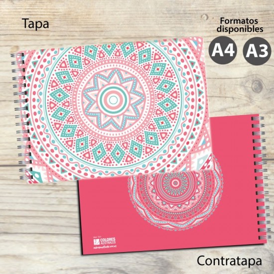 Cuaderno horizontal tapa dura de dibujo modelo 7815 "Mandala": tapa y contratapa