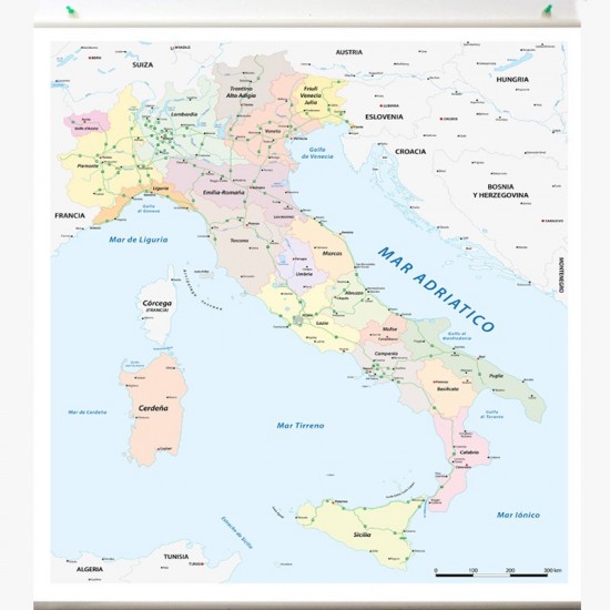 Mapa Italia en lona de 70 x 80 cms. listo para colgar