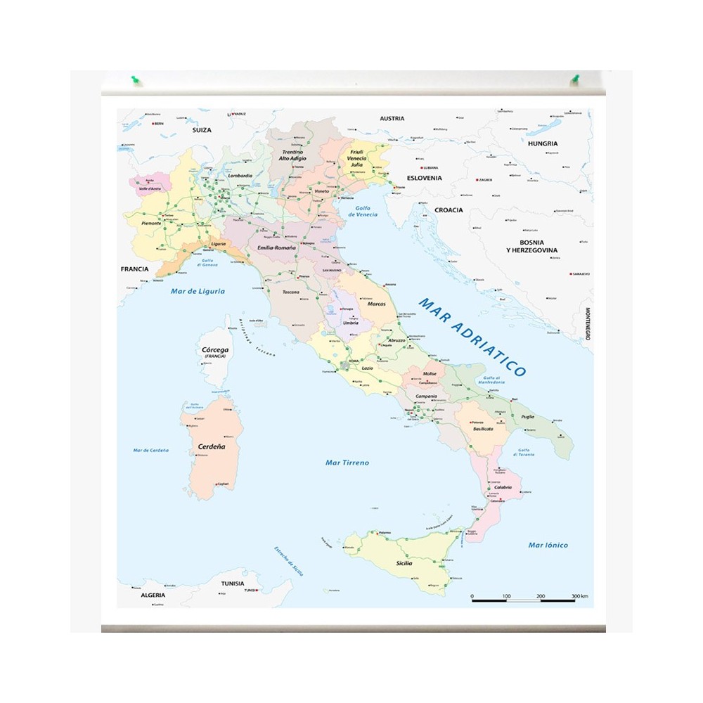 Mapa Italia en lona de 70 x 80 cms. listo para colgar