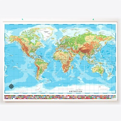 Mapamundi físico en lona de 150 x 110 cms. listo para colgar