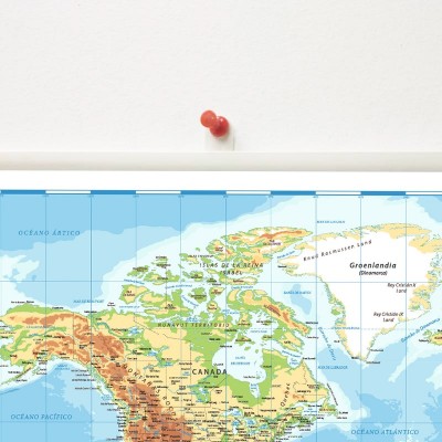 Mapamundi físico en lona de 150 x 110 cms. listo para colgar